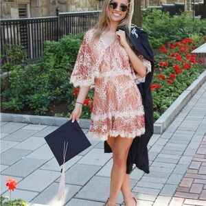 Selfie Leslie Pink and White Lace Dress